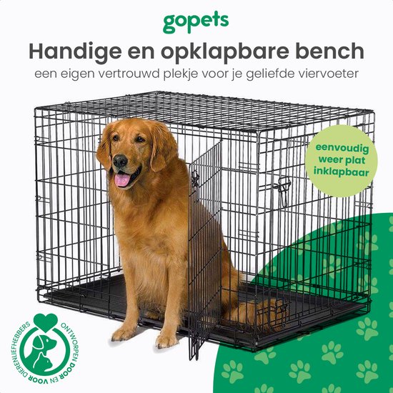 Gopets Caisse Pliable pour Chien M – Banc – Pour Chiens – Incl. Coussin pour chien – 2 portes – 76 x 48 x 53 cm