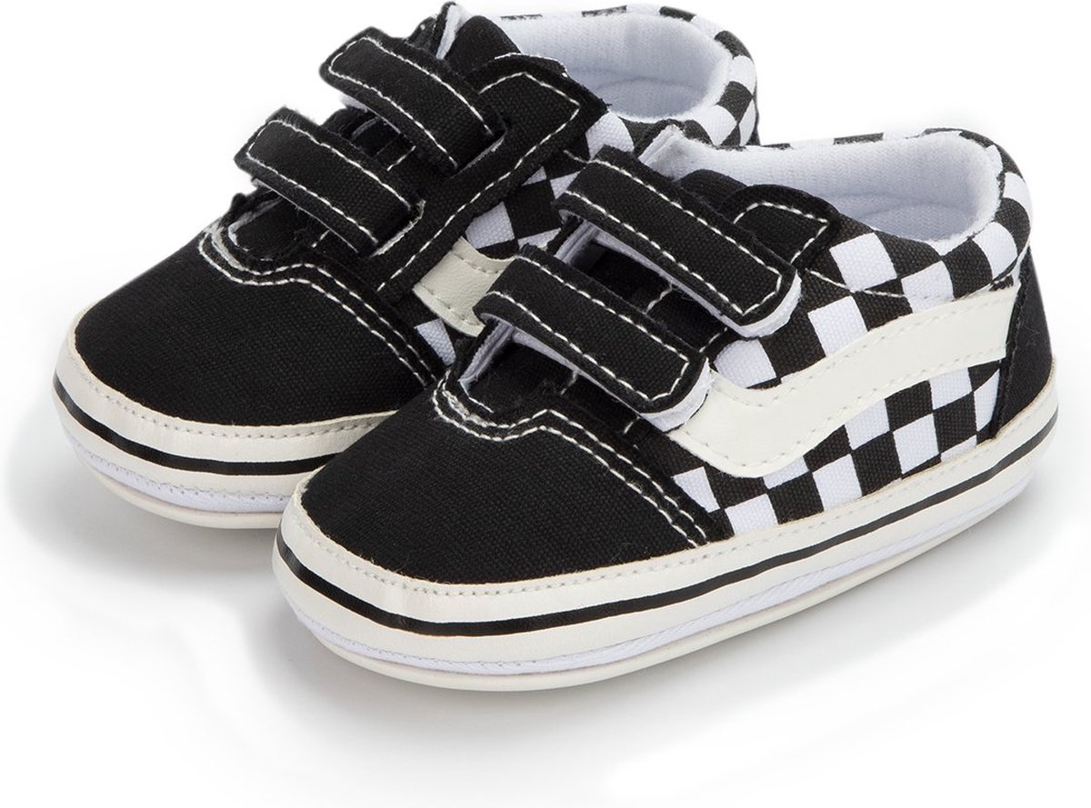 Baby schoentjes - babysneakers van Completebabyuitzet - klittenband - Schoenmaat 18-19 – 0-6 maanden (11cm) - Zwart, Wit geruit