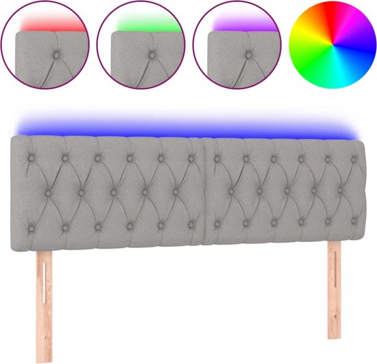 vidaXL Tête de lit LED 160 x 7 x 78/88 cm Gris clair Tissu