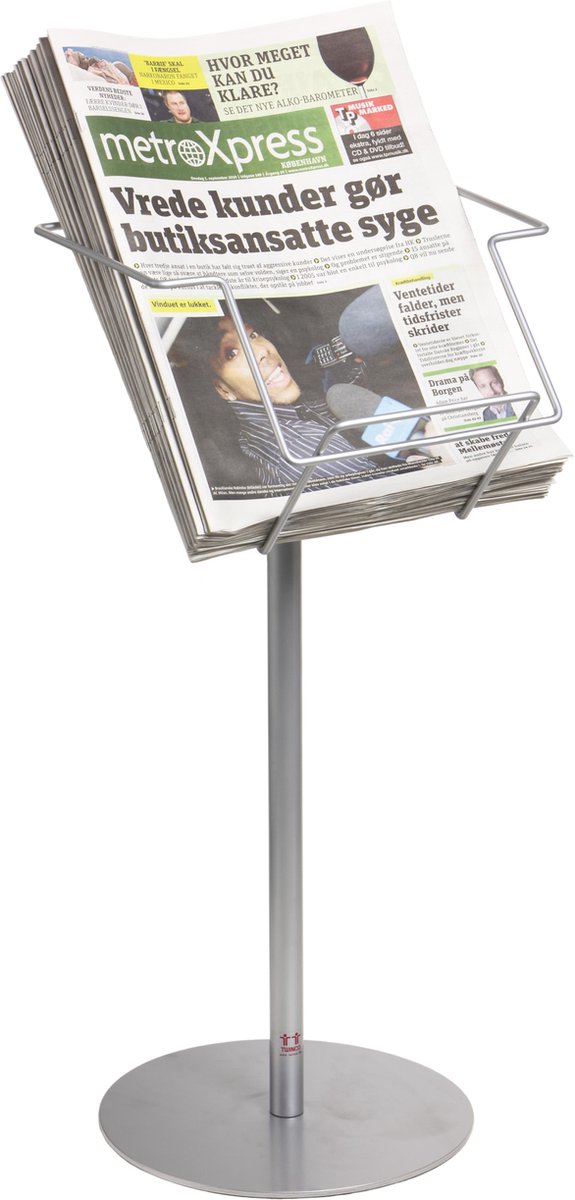 TUKA-i-AKUT Vloerstandaard tijdschriftenrek met wielen, 4 planken krantenrek literatuurhouder, vloerstaande displaystandaard voor brochure krantentijdschrift, roestvrij staal, 60 x 40 x 113 cm TKD8692