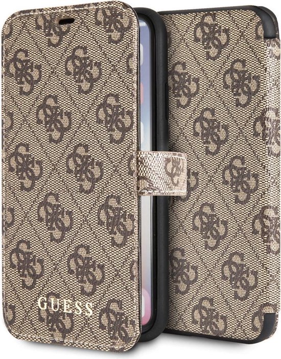 Guess 4G Wallet Book Cover - Geschikt voor Apple iPhone X/XS (5.8") - Bruin