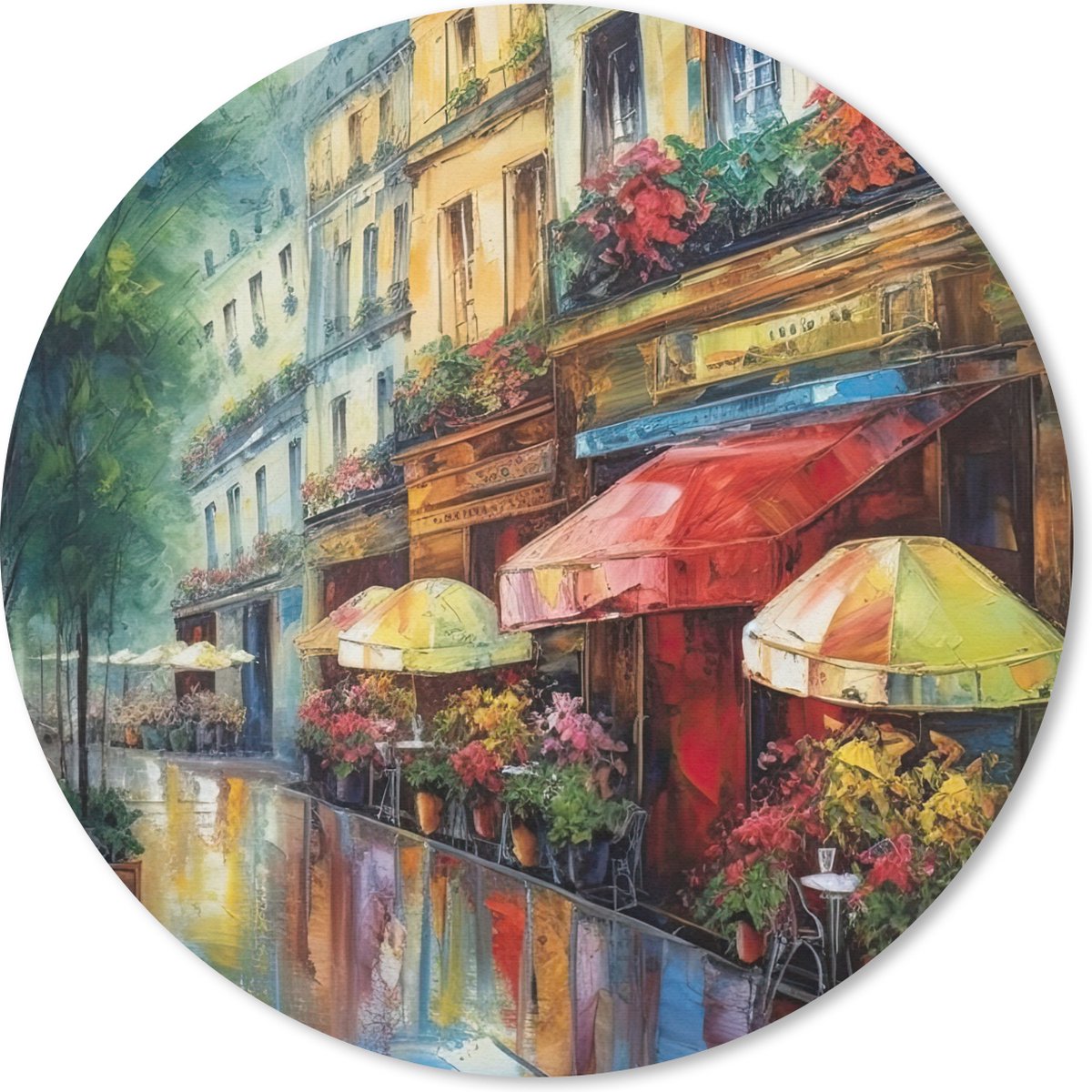 Muismat rond 30x30 cm - Mousepad Straat - Olieverf - Kleurrijk - Stad - Ronde muismatten