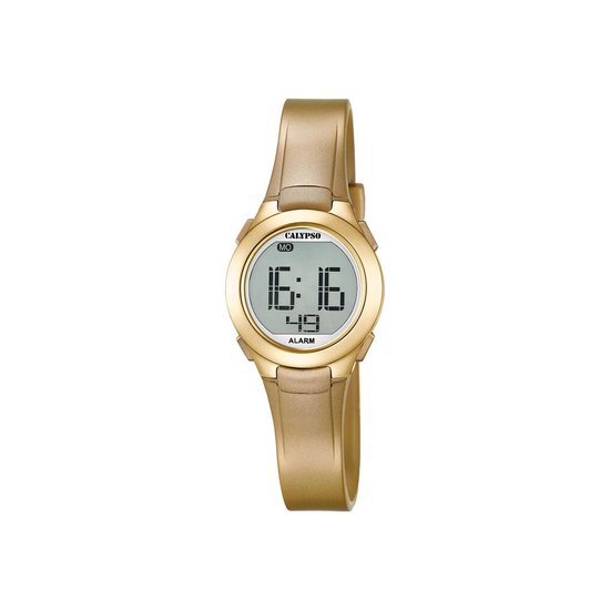 Montre Digitale Calypso K5677/3 - Cadran Doré Bracelet Résine 100m étanche