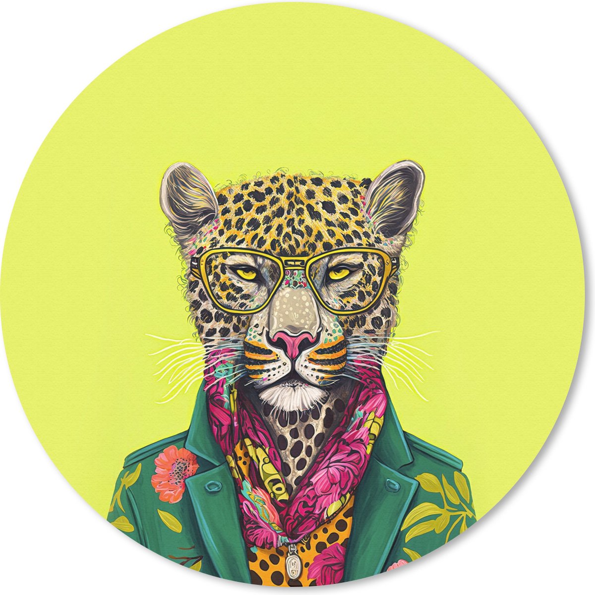 Muismat rond 30x30 cm - Mousepad Panter - Dier - Bril - Kleuren - Ronde muismatten