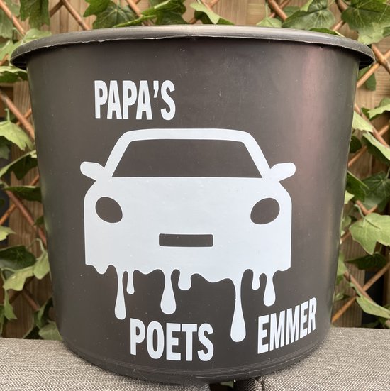 Foto: Emmer 12 liter met tekst papa s auto poets emmer auto wassen vaderdag kleur taupe cadeau kado verjaardag feest feestje partij partijtje feesten poetsen poets vieren jarig jarige feestelijk tuinieren tuin