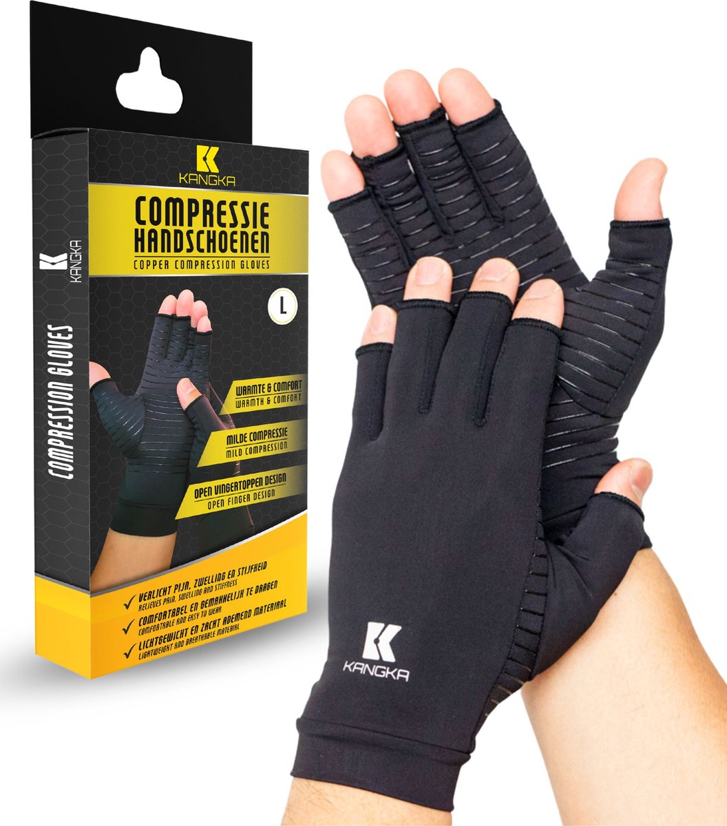 KANGKA® Reuma Handschoenen maat L - Compressie Handschoenen met Open vingertoppen voor Verlichting van Reuma en Artritis - Artrose Handschoenen voor Dames en Heren op Prijzenvolger.com
