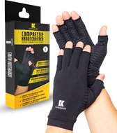 KANGKA® Reuma Compressie Handschoenen - Open vingertoppen voor Bewegingsvrijheid - Verlichting van Artritis en Reumatische Pijn - Zwart - Maat L