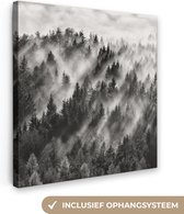 Canvas Schilderij Landschap - Mist - Bos - Natuur - 90x90 cm - Wanddecoratie
