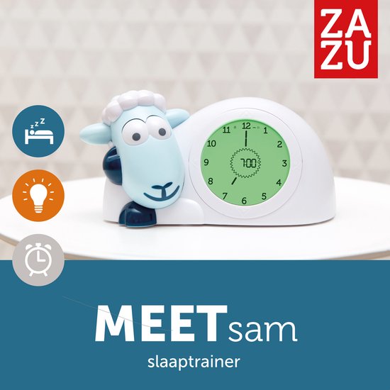 Zazu Sam Slaaptrainer - Met nachtlamp functie en slaaptimers - Blauw / Wit - Zazu
