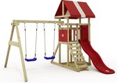 Wickey Speeltoren DinkyHouse met schommel, rode glijbaan, klimladder en zandbak