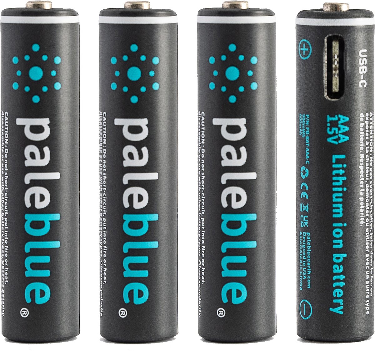Pale Blue Earth - AAA USB-C oplaadbare batterijen (4x) - Lithium - lichter, sneller opladen, hoger vermogen, duurzaam - 1% for the planet
