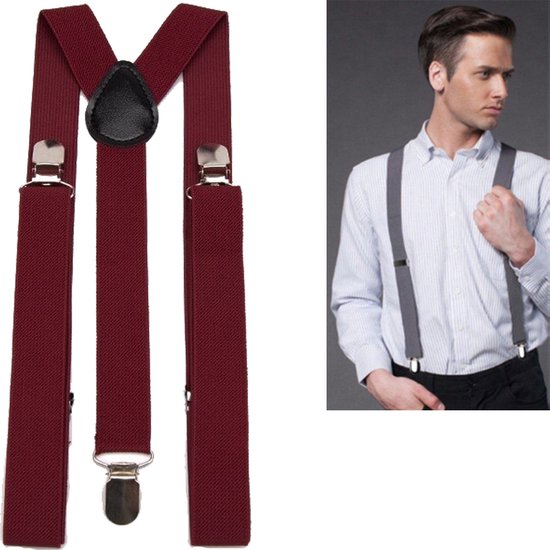 Bretels - Bordeaux rood - met stevige clip - luxe - unisex - heren bretels