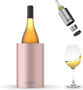Coolenator Wijnkoeler – Champagnekoeler – Flessenkoeler met Uniek Uitneembaar Vrieselement – Hoogwaardig Aluminium – Champagne Pink