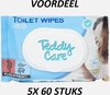 TEDDY CARE KIDS VOCHTIGE DOEKJES - DERMATOLOGISCH - PEFC GECERTIFICEERD - GEVOELIGE HUID - BABY BILLENDOEKJES - BABY TOILETDOEKJES - 5X 60 STUKS