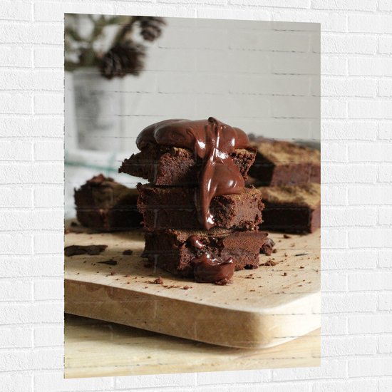 Foto: Muursticker brownies op snijplank 80x120 cm foto op muursticker