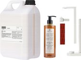 PRIJA Badkamerset: witte flessenhouder, shampoo/douchegel, 380ml + 5l navulling