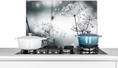 Spatscherm keuken 70x50 cm - Kookplaat achterwand natuur - Bloemen zwart wit - Muurbeschermer hittebestendig - Spatwand fornuis - Hoogwaardig aluminium - Aanrecht bescherming