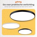 Drie Goliving plafondlampen in het zwart en wit in verschillende maten.