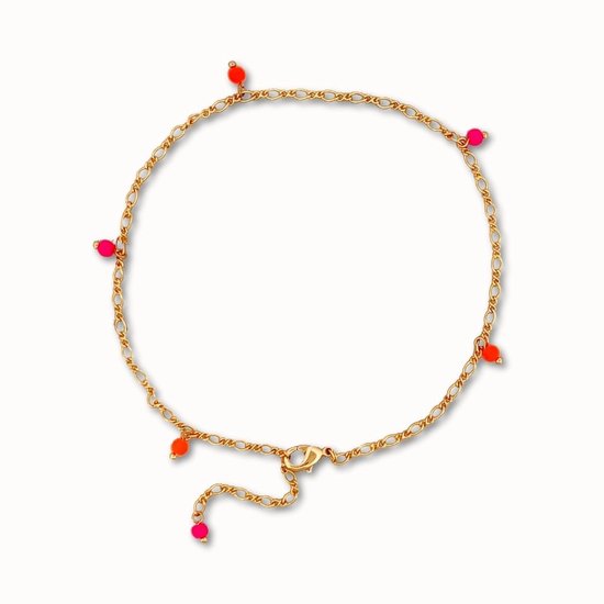 ByNouck Jewelry - Enkelbandje Roze en Oranje Kralen - Sieraden - Goudkleurig - Vrouwen Enkelsieraad