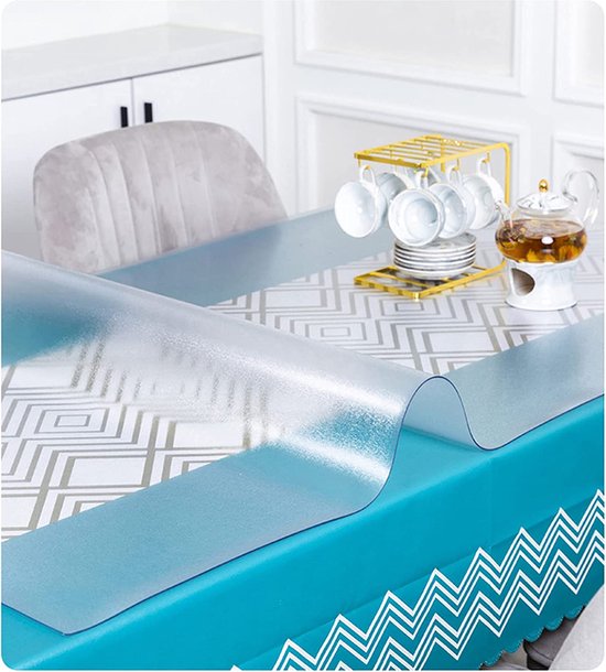 nappe cristal 2 mm transparente epaisse, toile cirée, bache cristal pvc  sous nappe, cristal protege table, plateau de verre