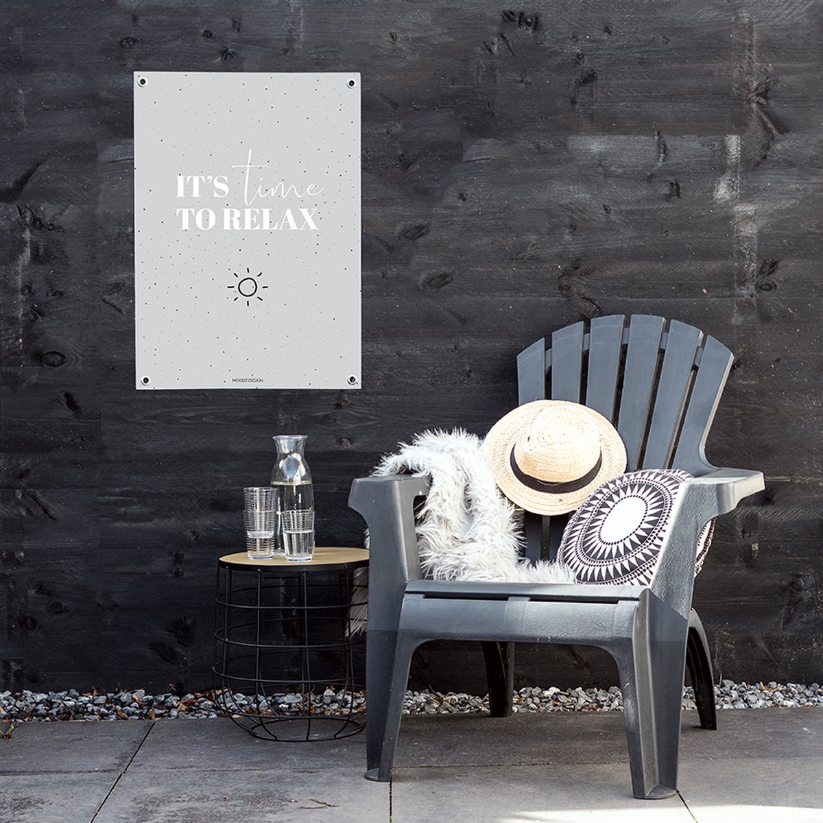 MOODZ design | Tuinposter | Buitenposter | It's time to relax | 70 x 100 cm | Grijs