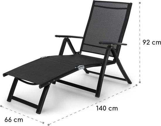 Blumfeldt Pomporto Lounge ligstoel ligstoel tuinligstoel (bedoppervlak: 173,5 x 51 cm, in hoogte verstelbare rugleuning in 7 treden, waterafstotend bedoppervlak, ComfortMesh, opvouwbaar) antraciet - Blumfeldt