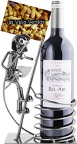BRUBAKER Wijnflessenhouder, flessenstandaard, brandweerman op ladder, decoratief object, metaal met wenskaart voor wijncadeau