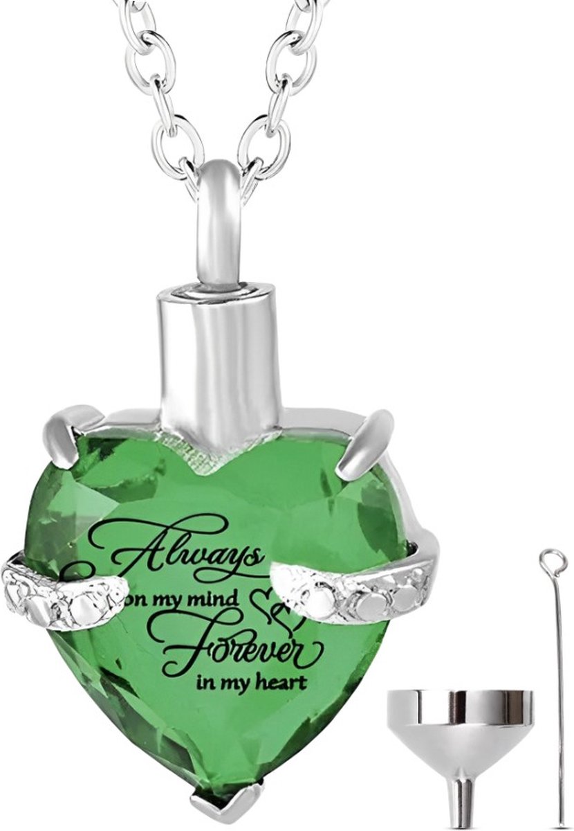 Luxe Ashanger - met Ketting - Voor As, Haren of Parfum - Assieraad - As Ketting - Gedenksieraad - Urn - Incl. As vuller en Opbergzakje - GROEN