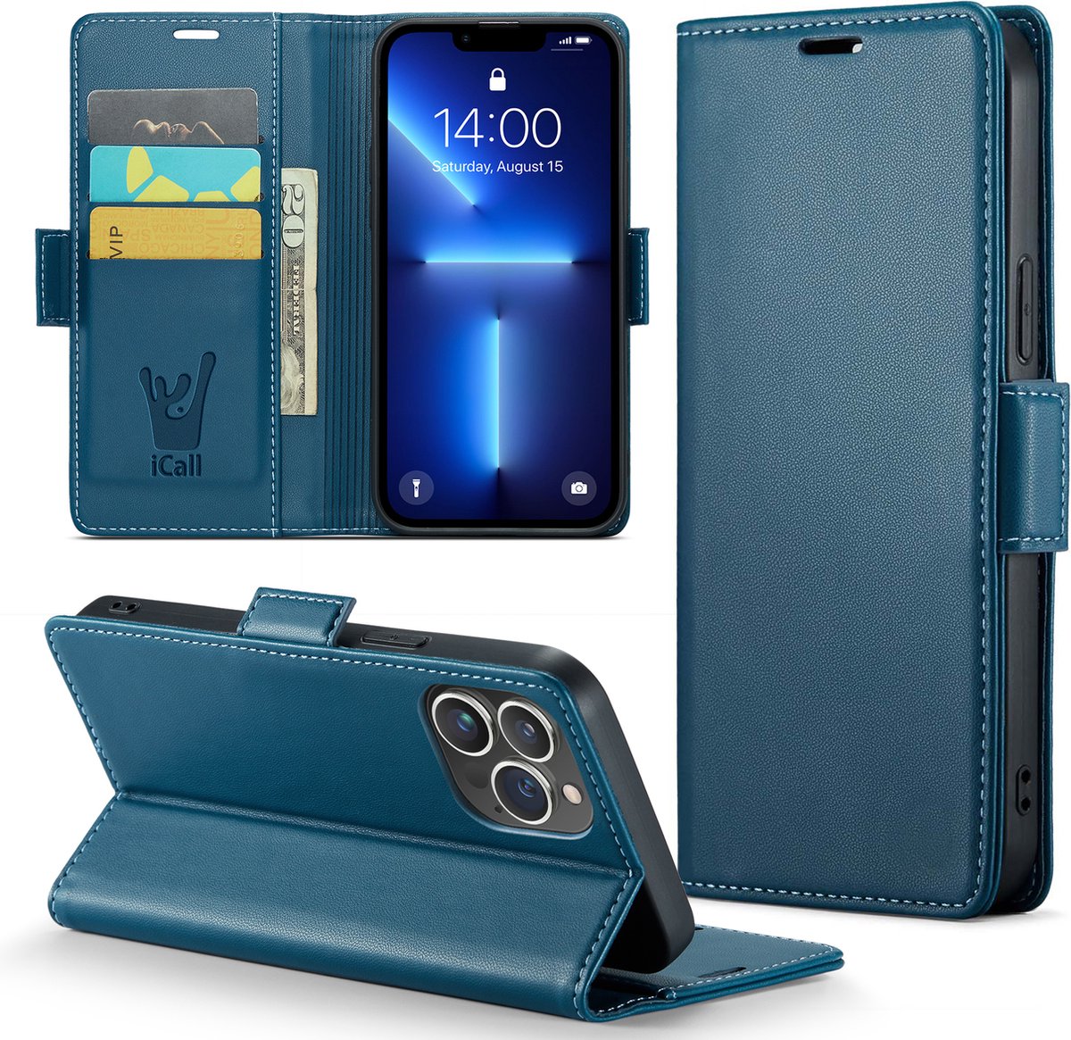 Hoesje geschikt voor iPhone 13 Pro - HyperCase Book Cover Kunstleer Blauw
