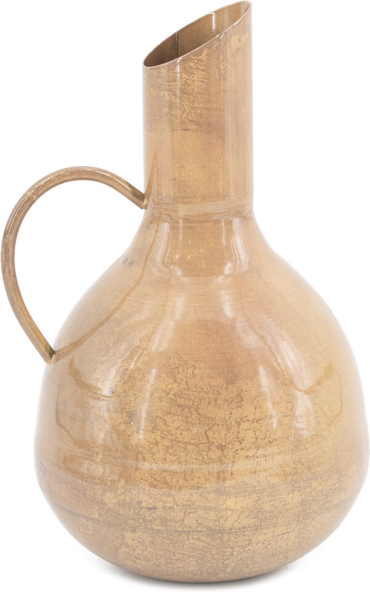 homebound by ky Vaas metaal met oor peach marble | bloemenvaas | 7x20,5x34cm Goud