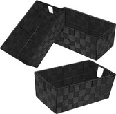 Opbergmand opbergdoos gevlochten badkamer lade organizer set van 3 mandencontainer met geweven stoffen handgrepen voor badkamer, planken, make-up, 27 x 14 x 11 cm (zwart)