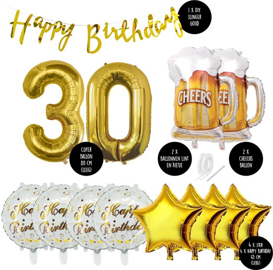 30 Jaar Verjaardag Cijfer ballon Mannen Bier - Feestpakket Snoes Ballonnen Cheers & Beers - Herman