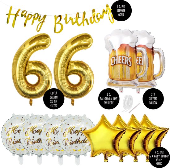 66 Jaar Verjaardag Cijfer ballon Mannen Bier - Feestpakket Snoes Ballonnen Cheers & Beers - Herman