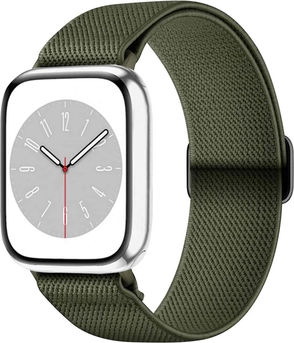 F I K A.® - Smart Watch elastische nylon horlogeband – leger groen - Apple Watch - bandje 38/40/41 mm (M) - Series 1 2 3 4 5 6 7 SE - Smartwatch iWatch horloge band - elastisch NYLON