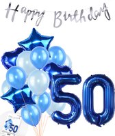 Snoes Ballonnen 50 Jaar Feestpakket – Versiering – Verjaardag Set Mason Blauw Cijferballon 50 Jaar - Heliumballon