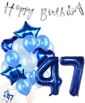 Snoes Ballonnen 47 Jaar Feestpakket – Versiering – Verjaardag Set Mason Blauw Cijferballon 47 Jaar - Heliumballon