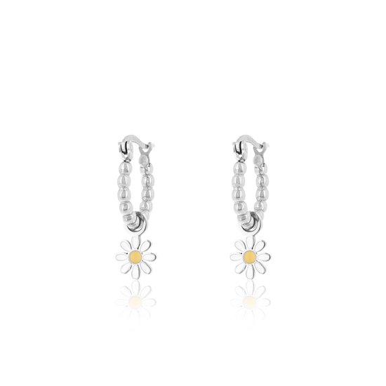 OOZOO Jewellery - Zilverkleurige oorringen met een bloem bedeltje - SE-3015
