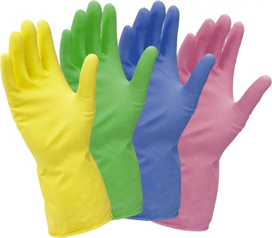 Gants de vaisselle Doodadeals® - Taille L - Latex - Multicolore - 4 Paires  - Nettoyage