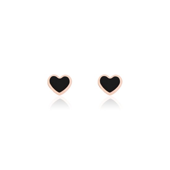 OOZOO Jewellery - Rosé goudkleurig/zwarte oorbellen met een zwart hart - SE-3032