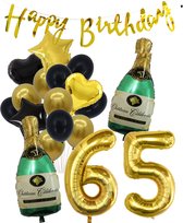 65 Jaar Verjaardag Cijferballon 65 - Feestpakket Snoes Ballonnen Pop The Bottles - Zwart Goud Groen Versiering