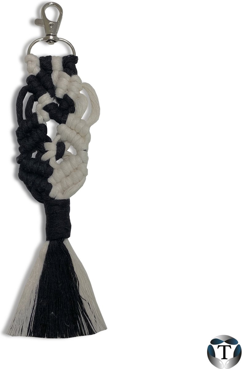 Sleutelhanger | Macramé | Naturel en Zwart | Geknoopt | Sleutelhanger Macramé | Sleutelbos | Autosleutel | Tas | Hanger | Handgemaakt | 100% Katoen | Cadeau Idee | Diverse Kleuren | TheOldOmen |