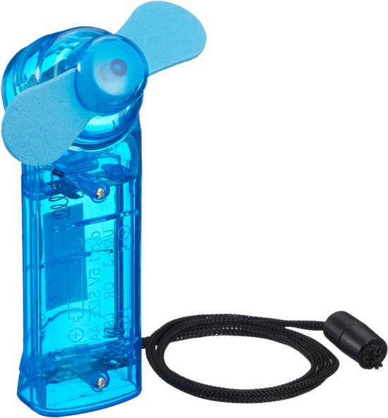 Handventilator blauw 10 cm transparant kunststof op batterijen – Cepewa klein zakformaat