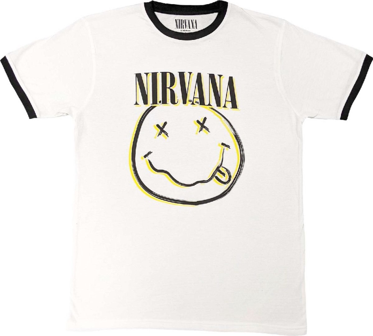 Nirvana - Double Happy Face Heren T-shirt - M - Wit