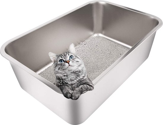 Grand bac à litière en acier inoxydable, bac à litière pour chat robuste,  pas facile à... | bol