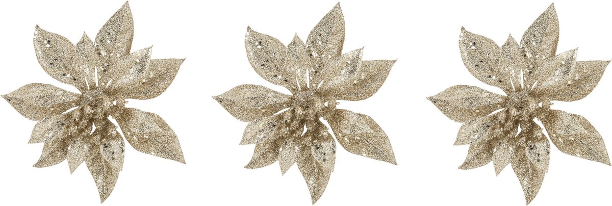 Cosy & Trendy Kerstboomversiering Bloem - 6x - 15 cm - champagne - op clip - ornament - kerst - kerstster