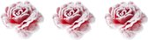 6x stuks decoratie bloemen roos roze met sneeuwÂ op clip 15 cm - Decoratiebloemen/kerstboomversiering