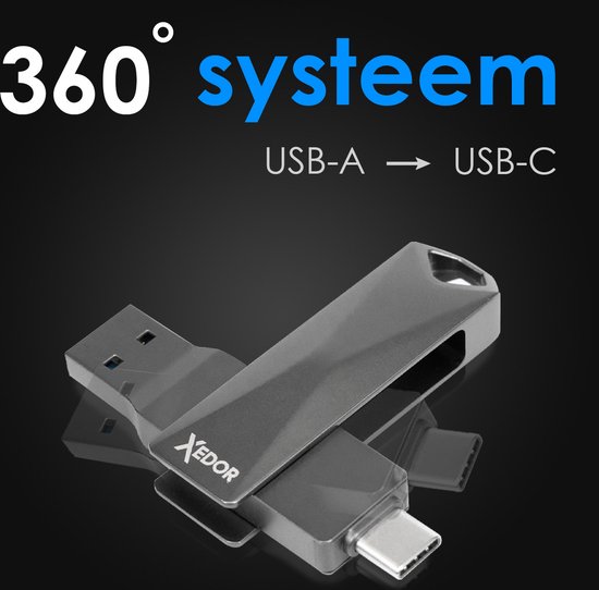 Xedor® - USB stick 256 GB - Flash drive - 2 in 1 - USB C - USB A 3.0 / 3.2  Gen 1 -... | bol.com