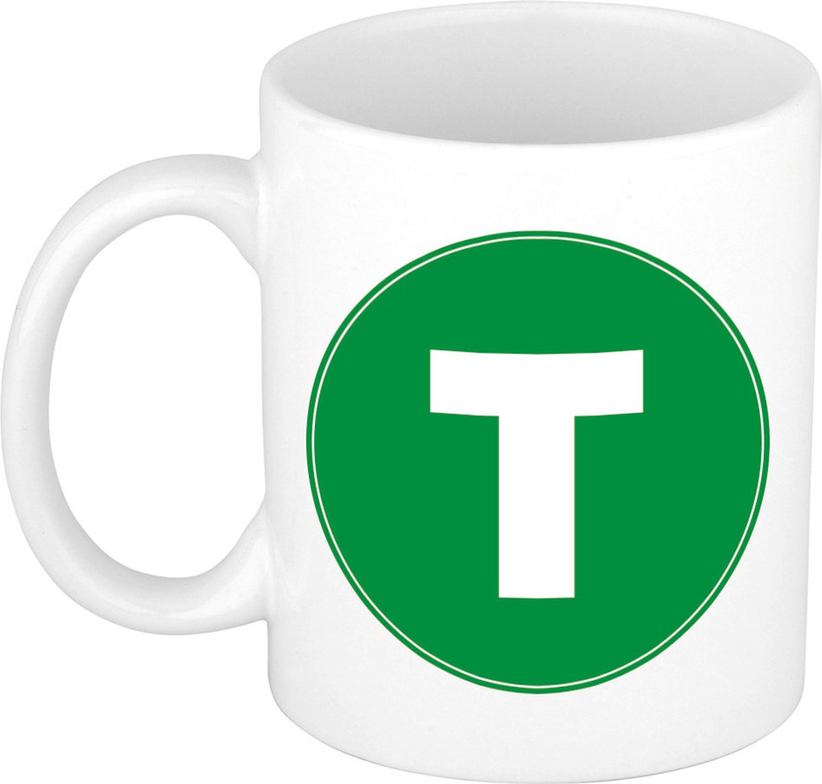 Koffie mok met de letter T - beker - groen - eerste letter van een voornaam - wit - 300 ml