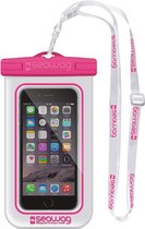 Witte/roze waterproof hoes voor smartphone/mobiele telefoon - Met polsband - Telefoonhoesjes waterbestendig