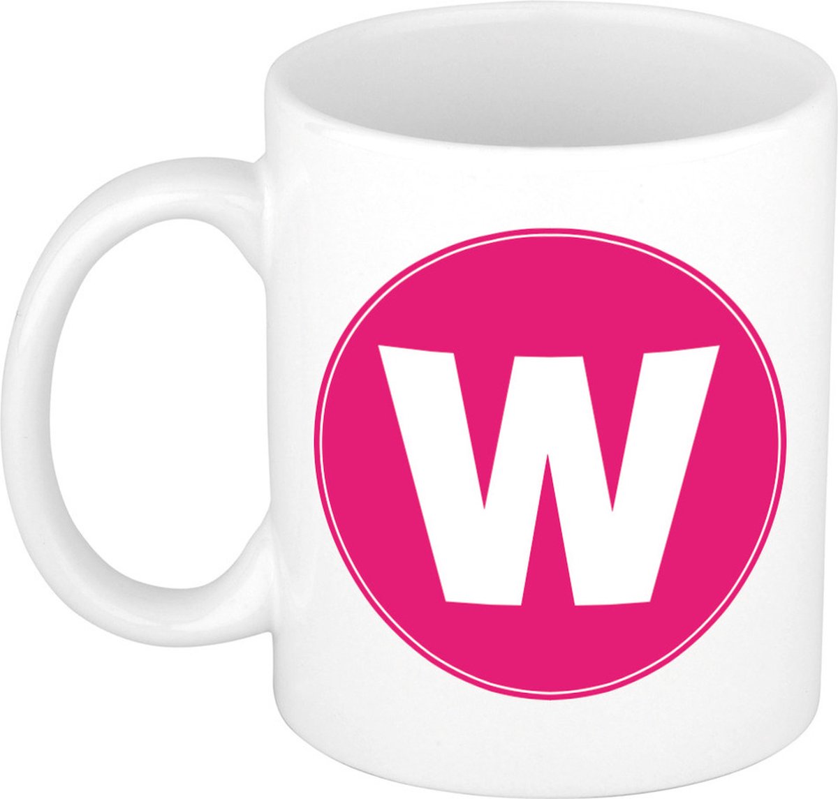 Koffie mok met de letter W - beker - roze - eerste letter van een voornaam - wit - 300 ml